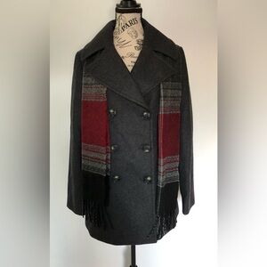 London Fog Women's Pea Coat with Scarf Charcoal Gray Size Medium New